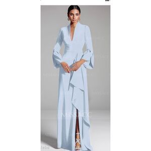 Missacc Flattering Plunge Neck Bell Sleeves Cascading Ruffled Waist Wedding Brid